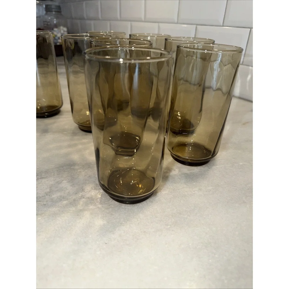 Libbey Swirl Optic Tawny Brown Tumbler Set Of 6 Vintage 5 1/2